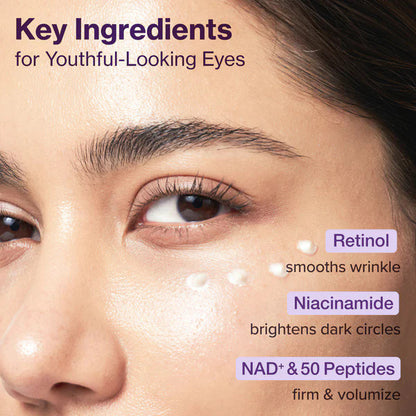 No.9 NAD+ Retinol Volumizing Eye Cream – Targets Dark Circles, Puffiness, Crow’s Feet & Fine Lines with 50 Peptides, 4% Niacinamide and Ceramide, 0.33 fl oz