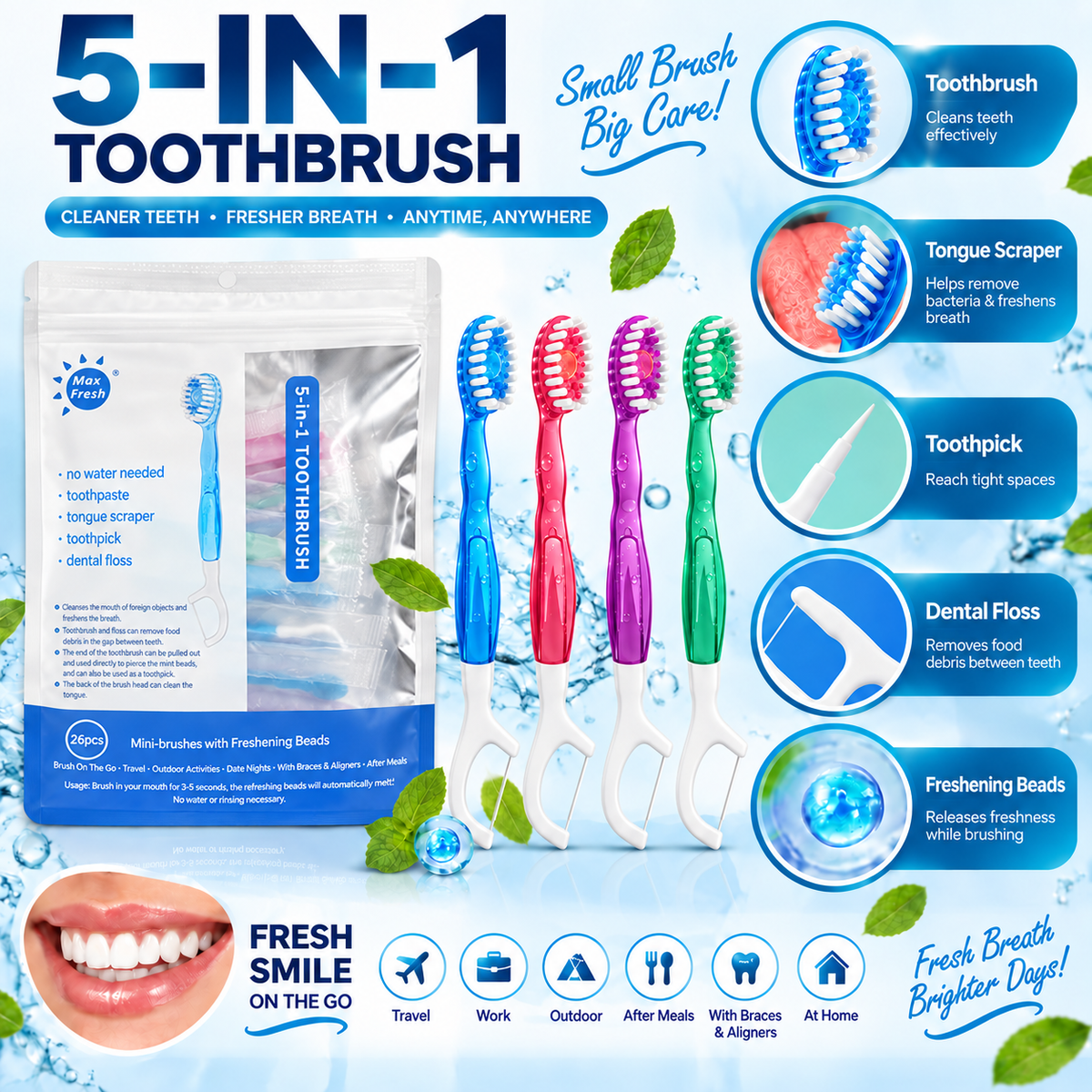 5-in-l Freshness Stick FRESH BREATH, CLEAN TEETH,ANYWHERE, ANYTIME