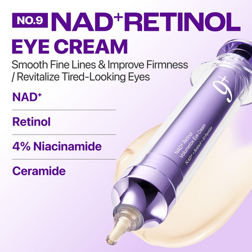 No.9 NAD+ Retinol Volumizing Eye Cream – Targets Dark Circles, Puffiness, Crow’s Feet & Fine Lines with 50 Peptides, 4% Niacinamide and Ceramide, 0.33 fl oz